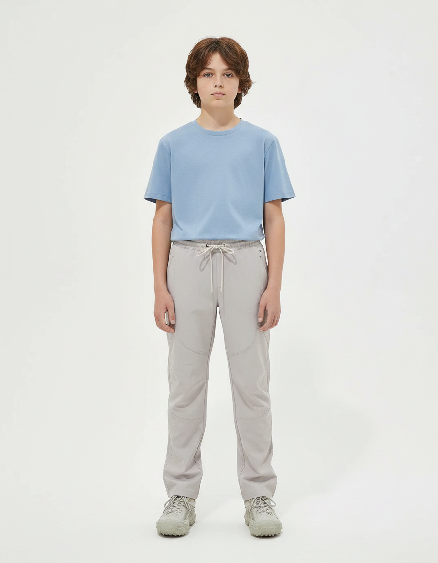 Pantalon Randonnée Gris Cordon Ample Enfant Sport - Polyester