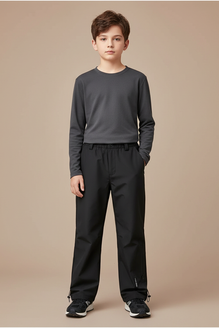 Pantalon Randonnée Noir Enfant Coupe Droite Élastique - Polyester