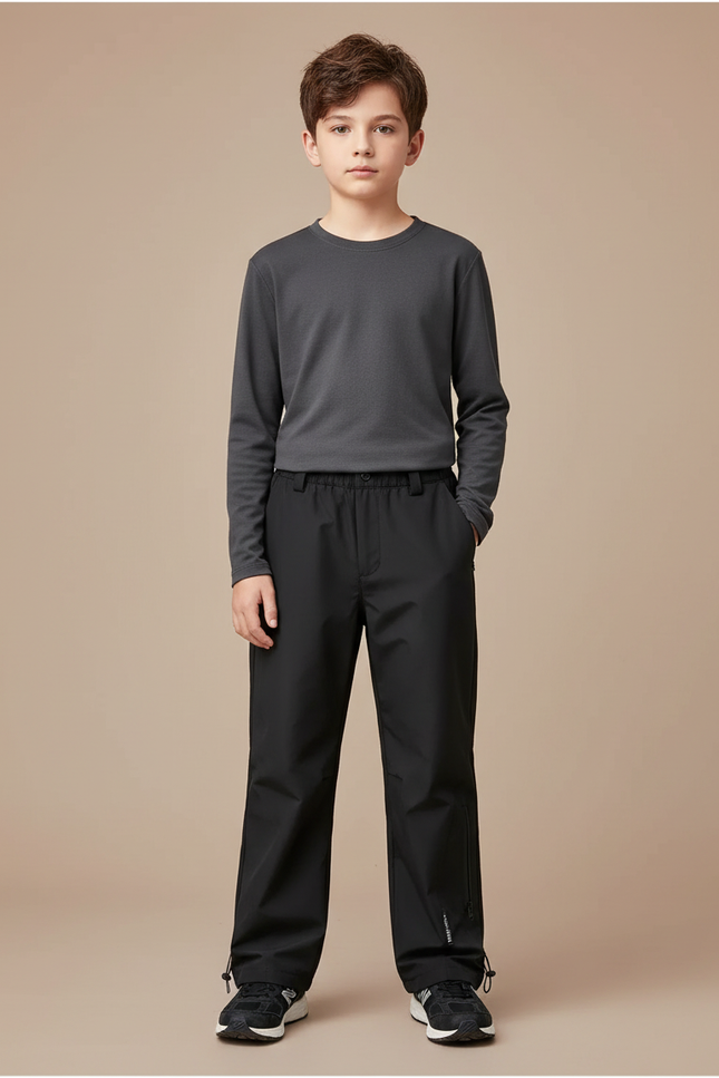 Pantalon Randonnée Noir Enfant Coupe Droite Élastique - Polyester