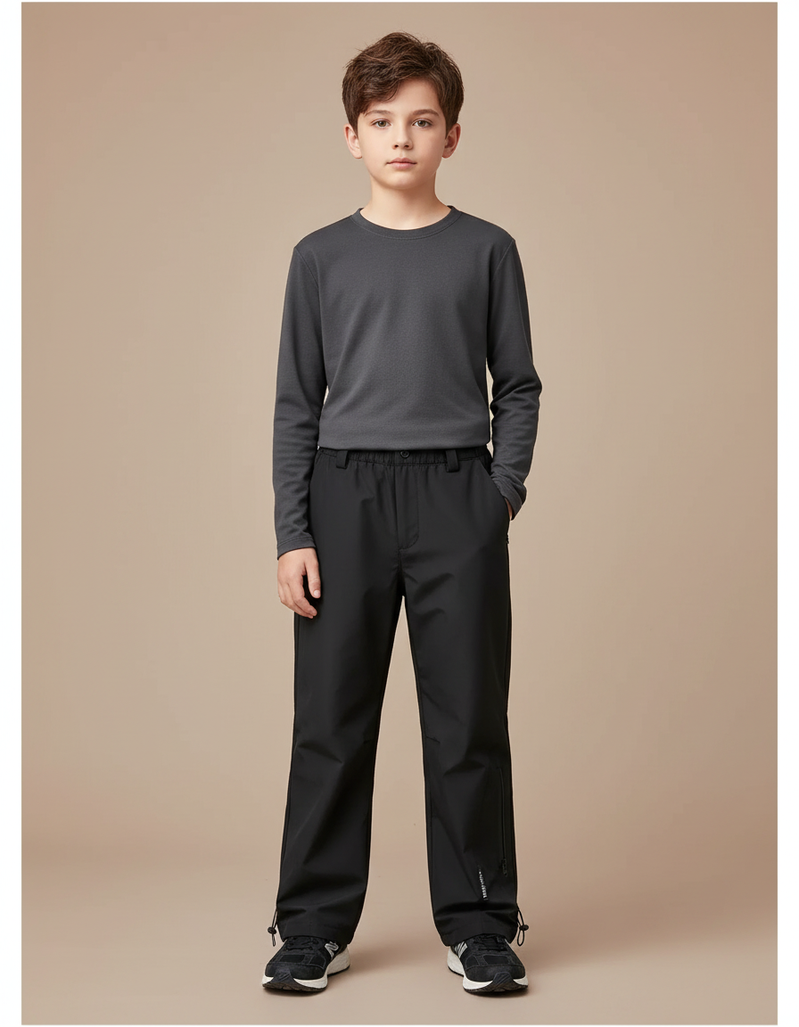 Pantalon Randonnée Noir Enfant Coupe Droite Élastique - Polyester