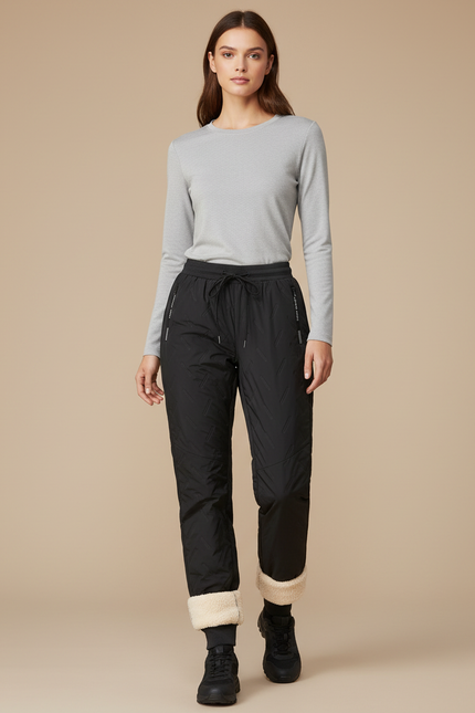 Pantalon Randonnée Noir Matelassé Doublé Polaire Femme - Polyester