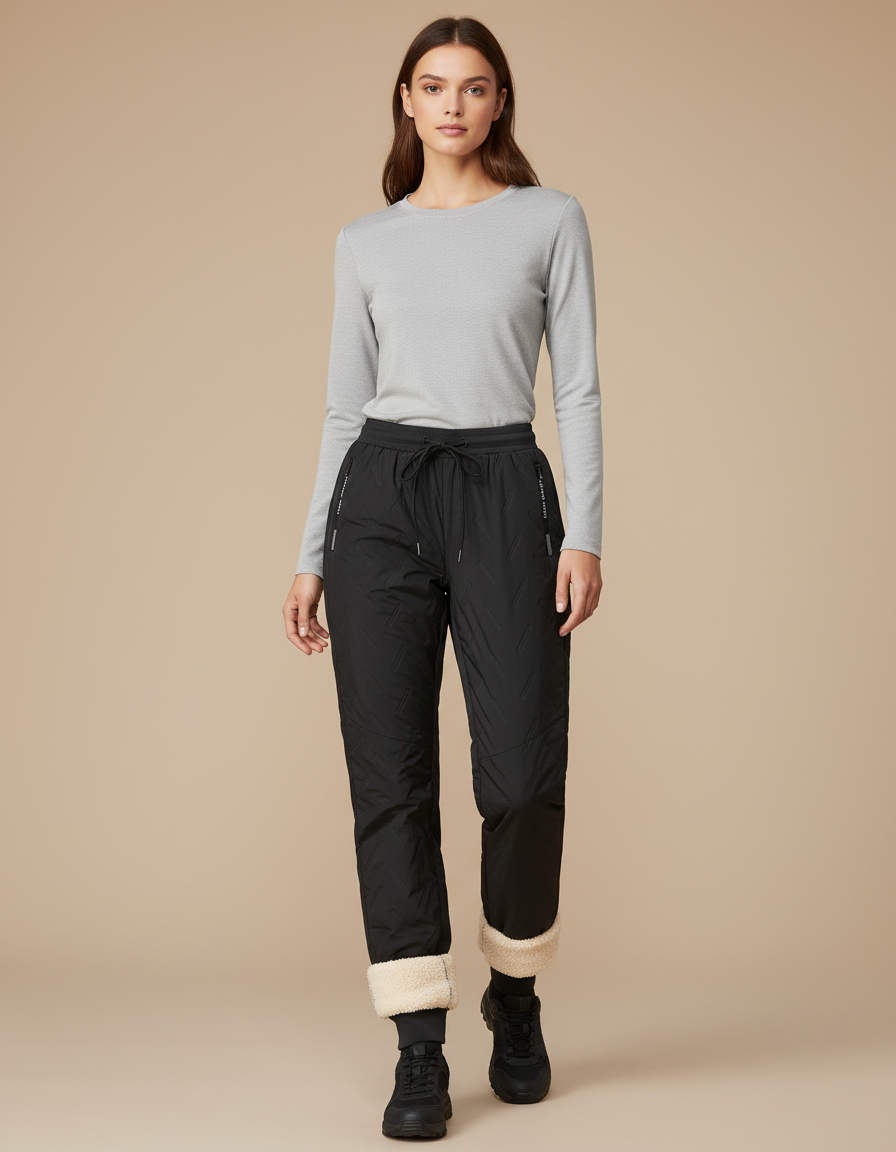 Pantalon Randonnée Noir Matelassé Doublé Polaire Femme - Polyester