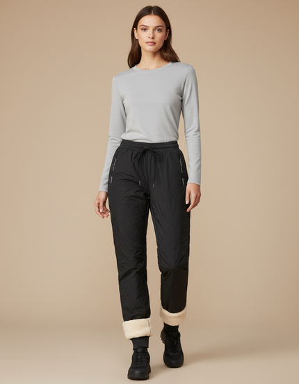 Pantalon Randonnée Noir Matelassé Doublé Polaire Femme - Polyester