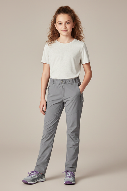 Pantalon Randonnée Gris Léger Enfant Séchage Rapide - Polyester