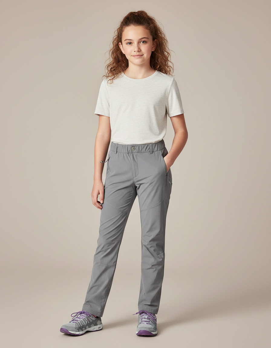 Pantalon Randonnée Gris Léger Enfant Séchage Rapide - Polyester