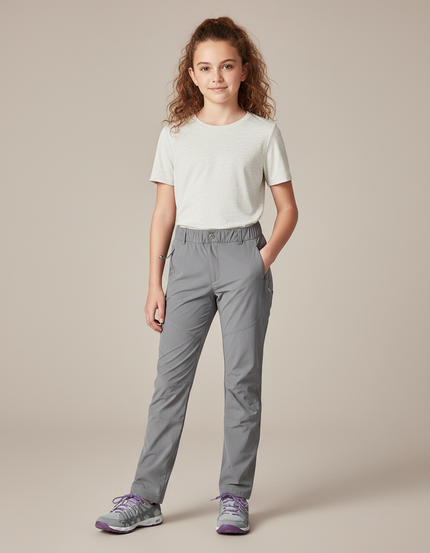 Pantalon Randonnée Gris Léger Enfant Séchage Rapide - Polyester