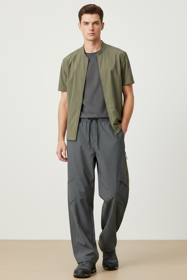 Pantalon Randonnée Cargo Gris Décontracté Ample Homme - Polyester