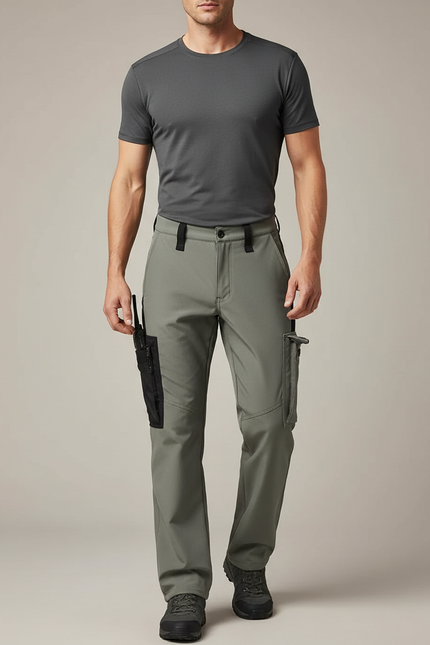 Pantalon Randonnée Homme Gris Cargo Tactique Imperméable - Kaki Polyester