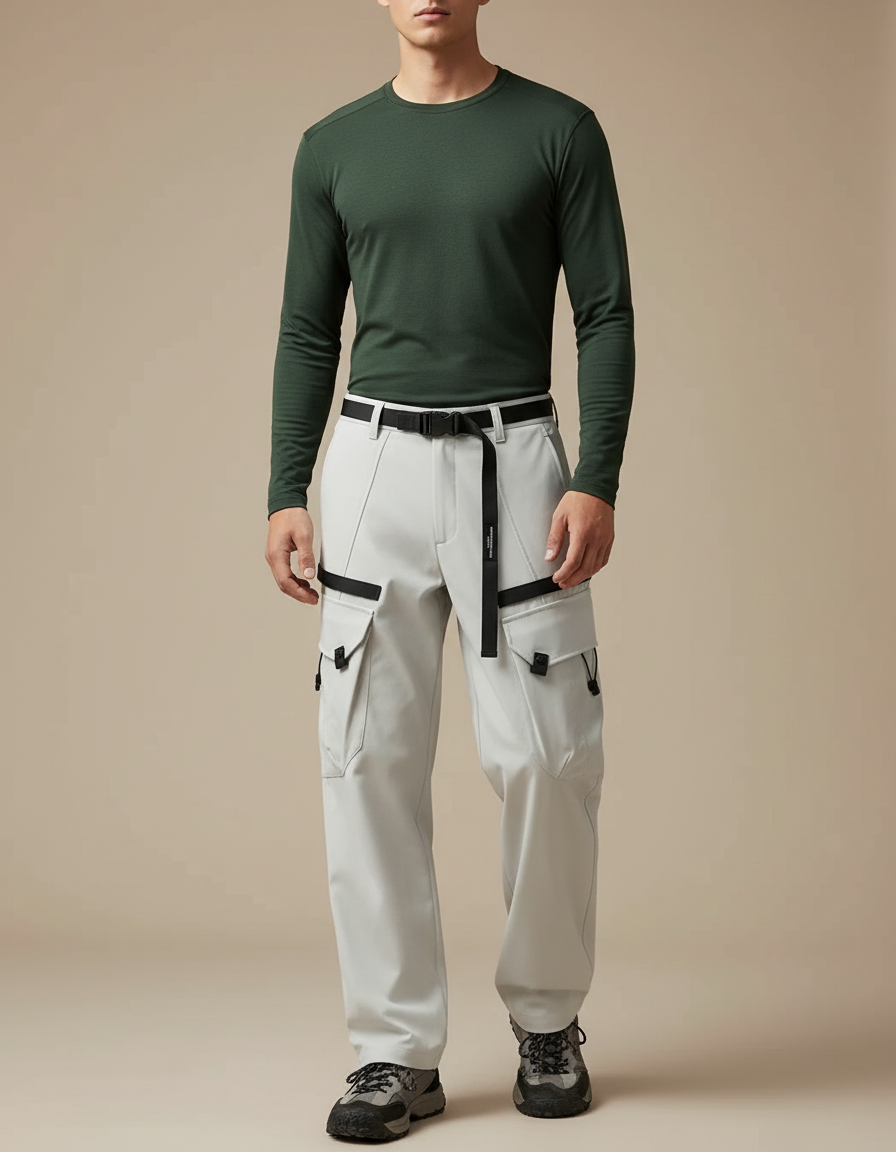 Pantalon Randonnée Gris Cargo Tissu Technique Homme - Polyester