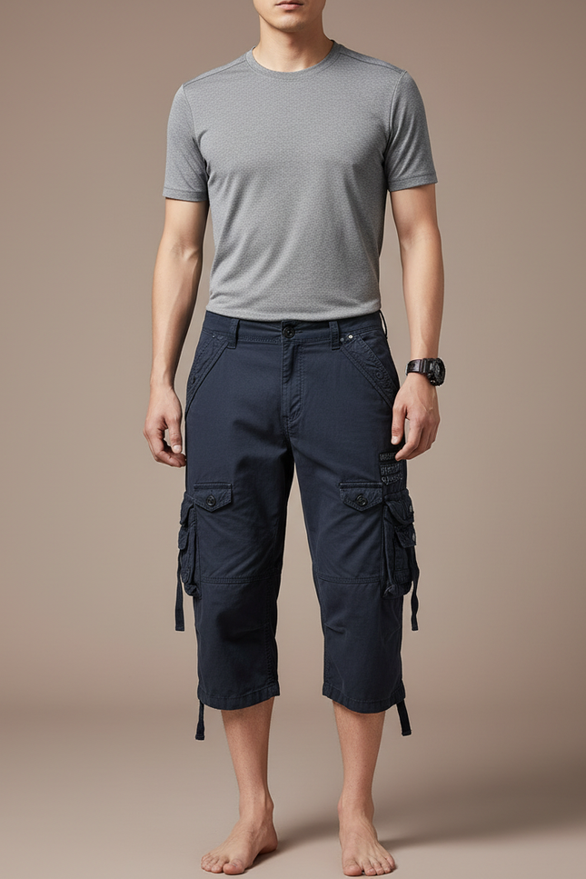 Pantalon Randonnée Capri Cargo Coton Homme Bleu Marine - Toile
