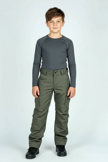 Pantalon Randonnée Vert Militaire Cargo Enfant Résistant - Kaki Toile