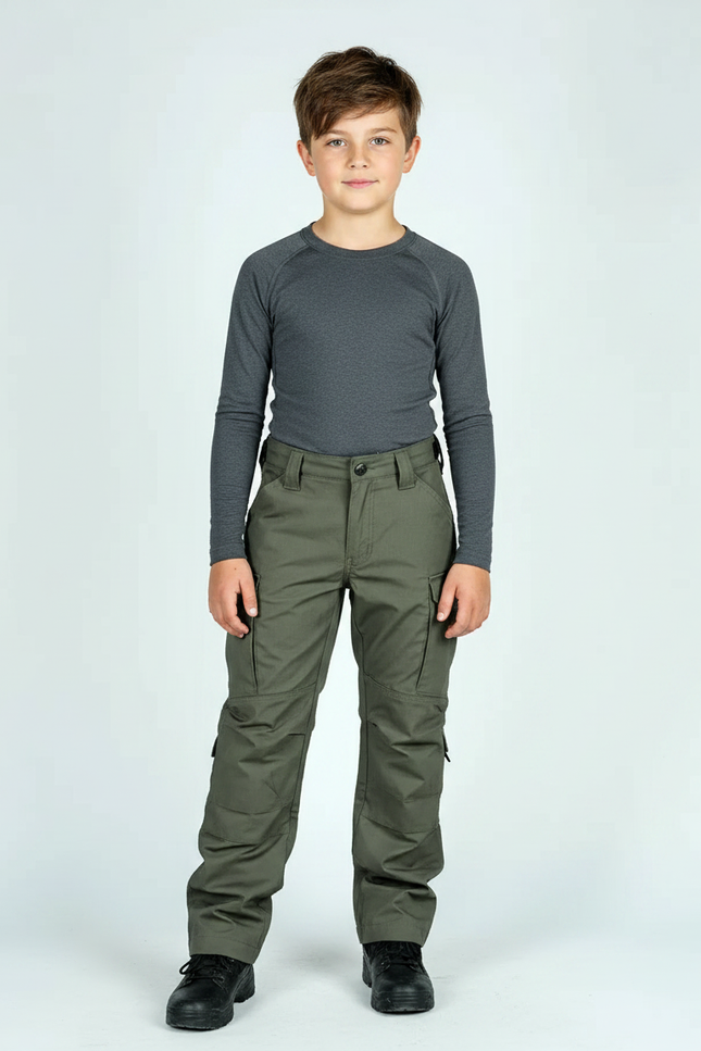 Pantalon Randonnée Vert Militaire Cargo Enfant Résistant - Kaki Toile