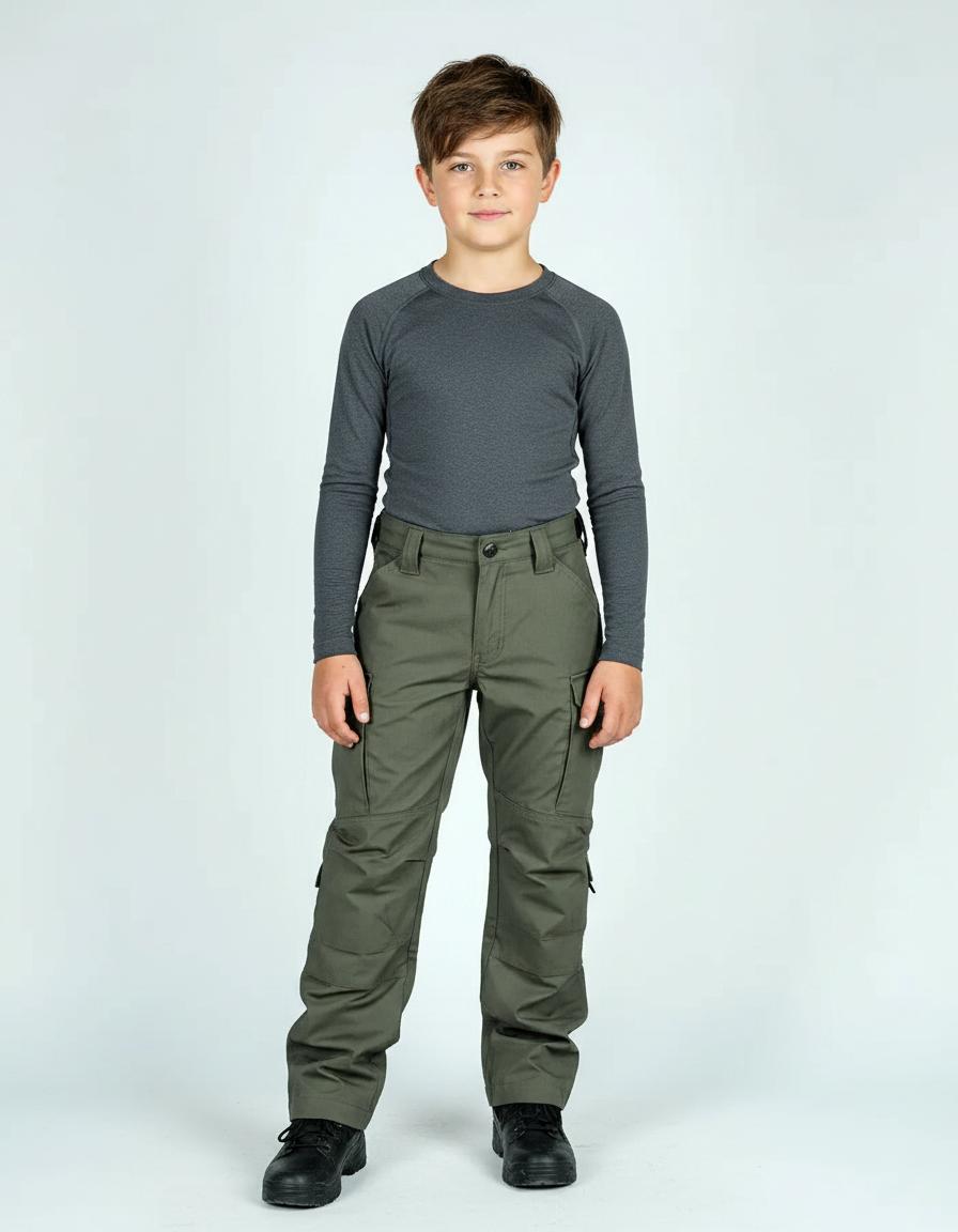 Pantalon Randonnée Vert Militaire Cargo Enfant Résistant - Kaki Toile