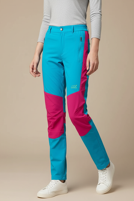 Pantalon Randonnée Bicolore Turquoise Rose Extensible Léger Femme - Multicolore Polyester