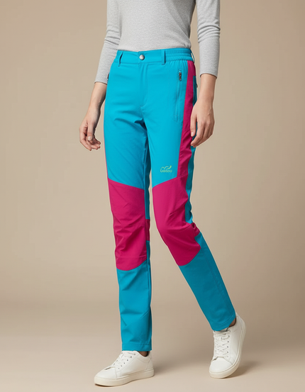 Pantalon Randonnée Bicolore Turquoise Rose Extensible Léger Femme - Multicolore Polyester