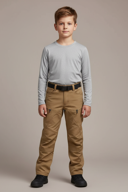 Pantalon Randonnée Kaki Enfant Tactique Robuste - Polyester
