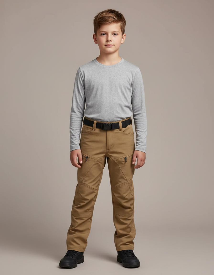 Pantalon Randonnée Kaki Enfant Tactique Robuste - Polyester
