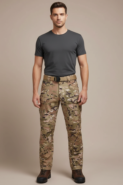Pantalon Randonnée Camouflage Multi-Poches Tactique Homme - Multicolore Toile