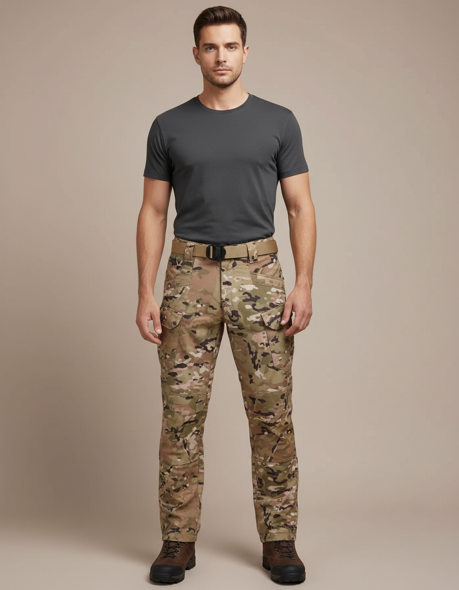 Pantalon Randonnée Camouflage Multi-Poches Tactique Homme - Multicolore Toile