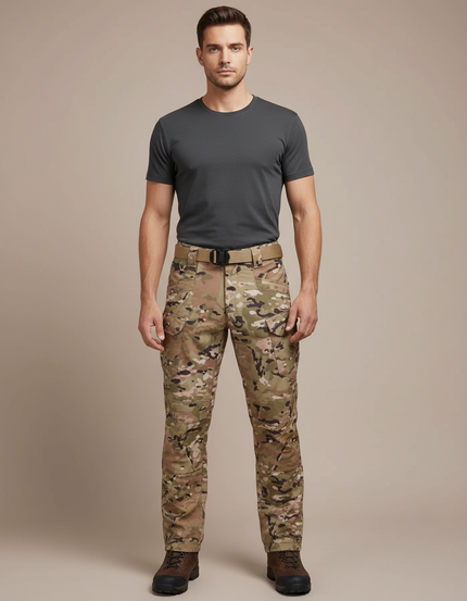 Pantalon Randonnée Camouflage Multi-Poches Tactique Homme - Multicolore Toile