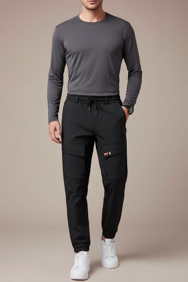 Pantalon Randonnée Noir Cargo Homme Stretch Sport - Polyester
