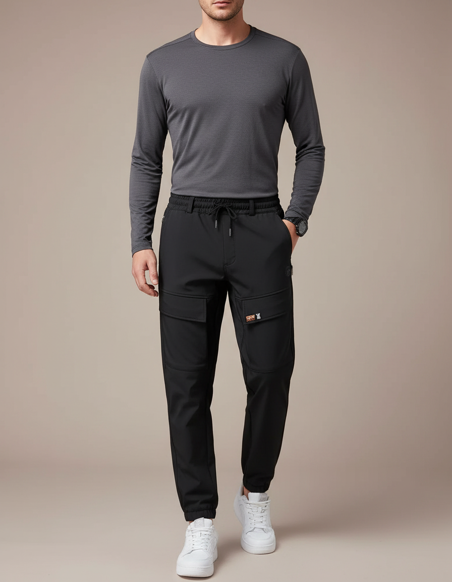Pantalon Randonnée Noir Cargo Homme Stretch Sport - Polyester