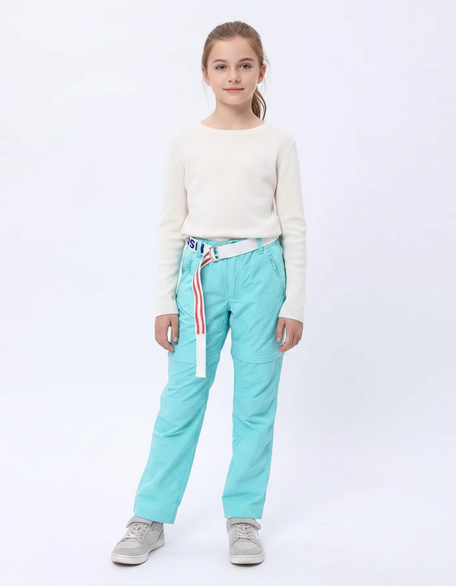 Pantalon Randonnée Convertible Léger Aqua Enfant - Bleu Polyester