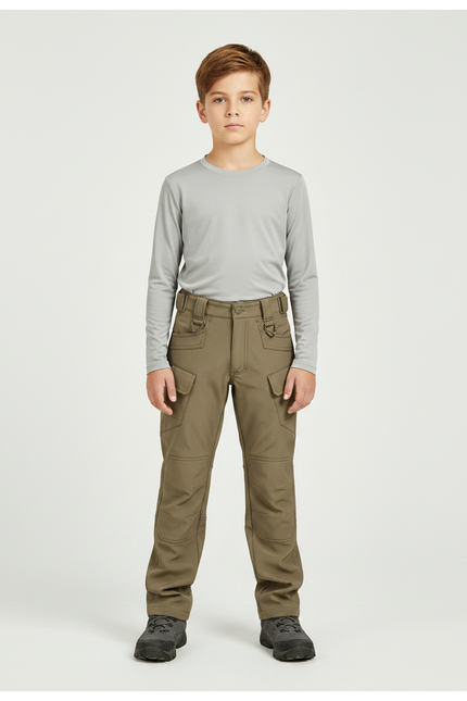 Pantalon Randonnée Kaki Cargo Enfant Renforcé - Polyester