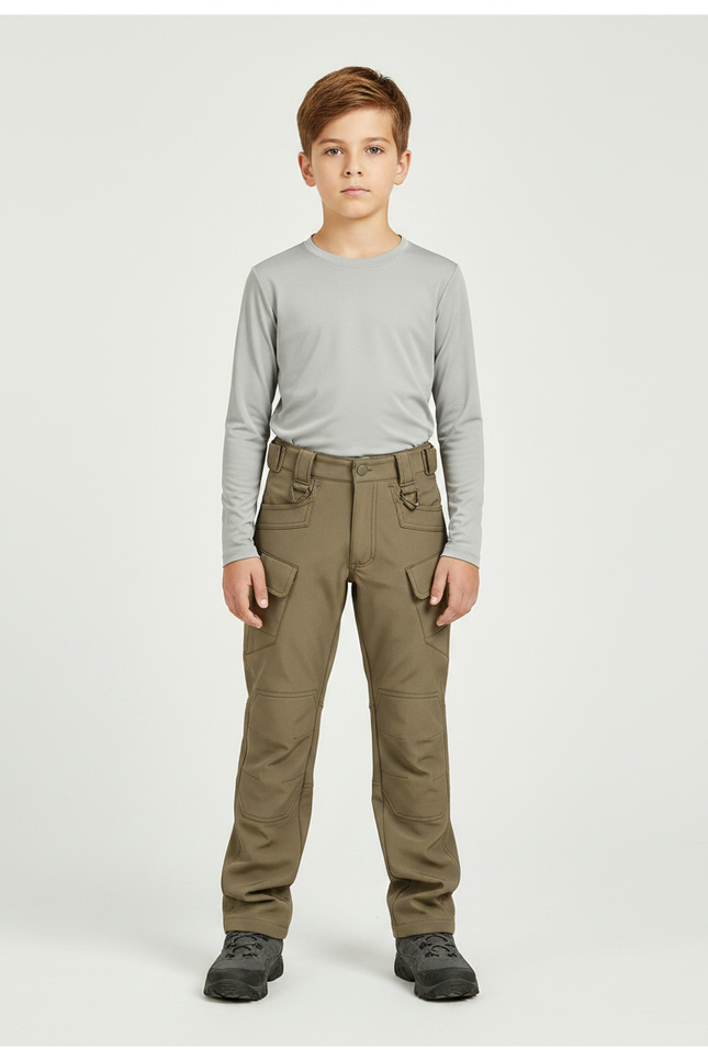 Pantalon Randonnée Kaki Cargo Enfant Renforcé - Polyester