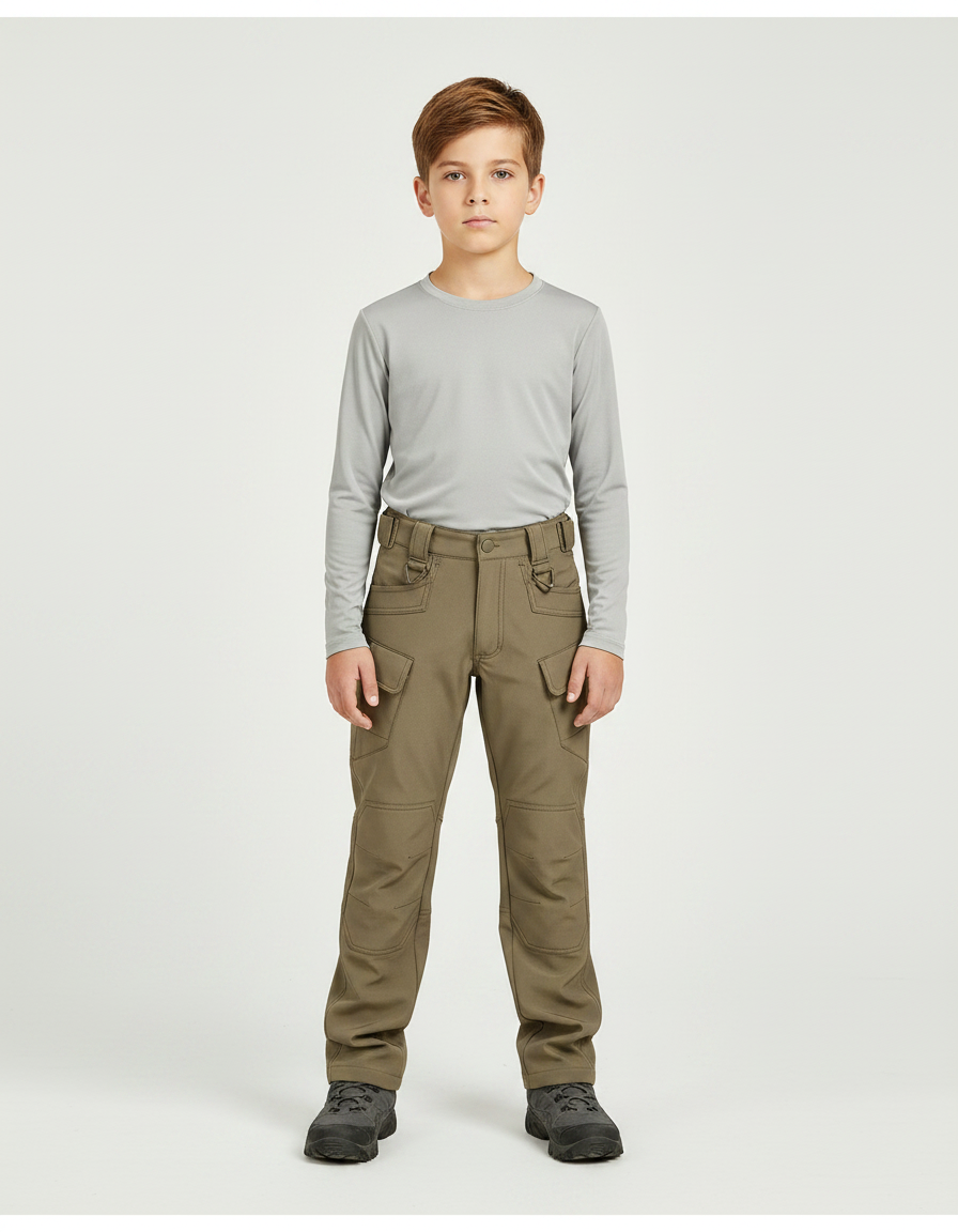 Pantalon Randonnée Kaki Cargo Enfant Renforcé - Polyester