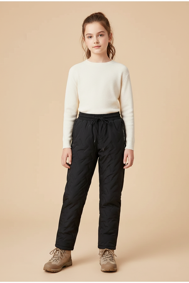 Pantalon Randonnée Noir Matelassé Imperméable Hiver Enfant - Polyester