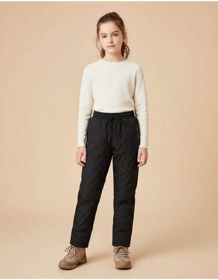 Pantalon Randonnée Noir Matelassé Imperméable Hiver Enfant - Polyester