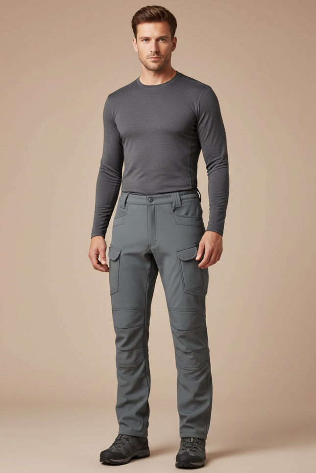 Pantalon Randonnée Gris Homme Softshell Cargo Élastique - Polyester