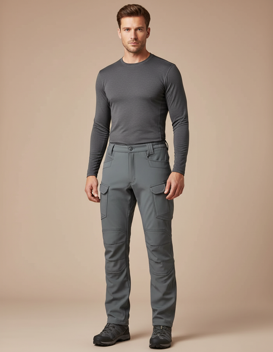 Pantalon Randonnée Gris Homme Softshell Cargo Élastique - Polyester