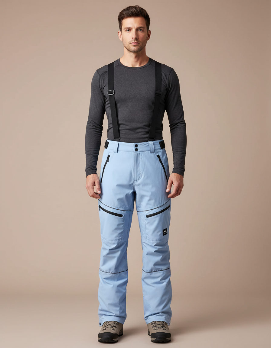 Pantalon Randonnée Bleu Ciel Bretelles Imperméable Homme - Polyester