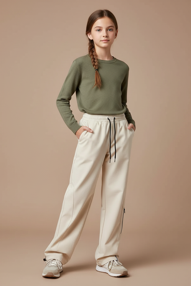 Pantalon Randonnée Beige Ample Cordon Décontracté Fille - Polyester