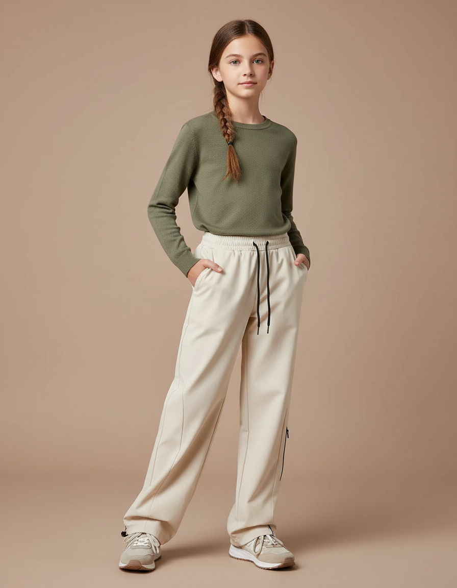 Pantalon Randonnée Beige Ample Cordon Décontracté Fille - Polyester
