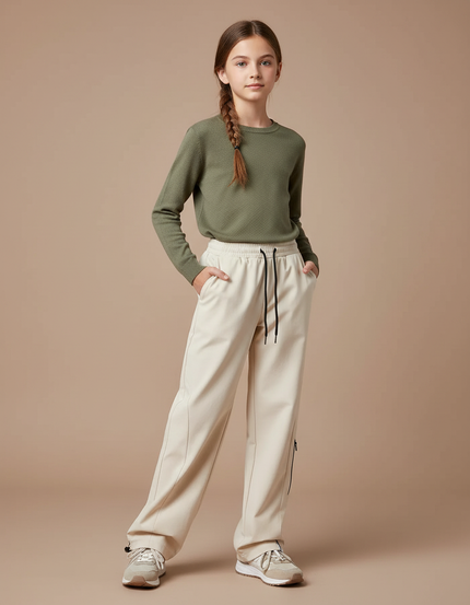 Pantalon Randonnée Beige Ample Cordon Décontracté Fille - Polyester