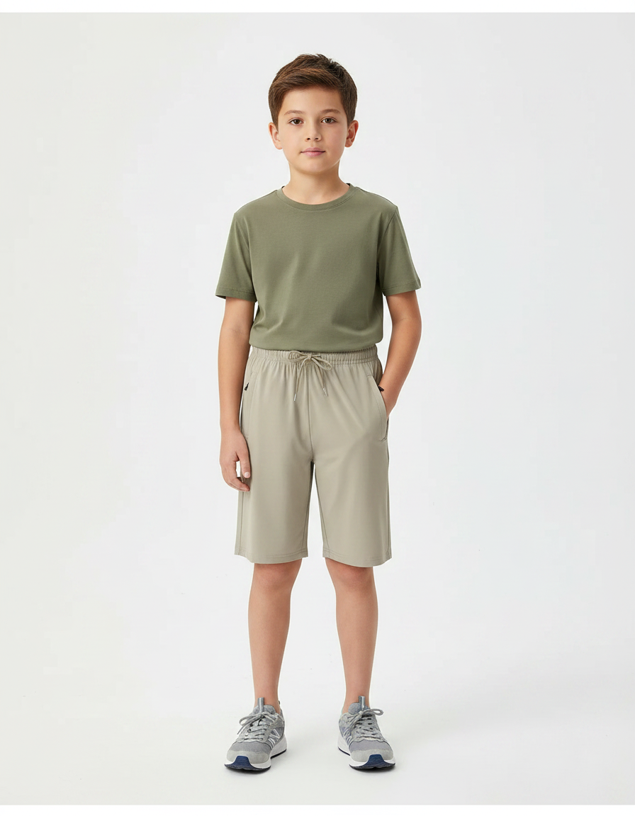 Pantalon Randonnée Court Beige Léger Enfant - Polyester