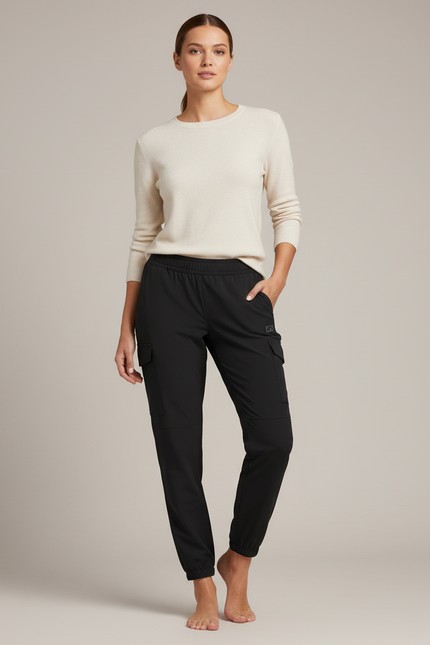 Pantalon Randonnée Noir Cargo Jogger Léger Femme - Polyester