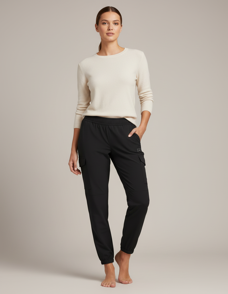Pantalon Randonnée Noir Cargo Jogger Léger Femme - Polyester