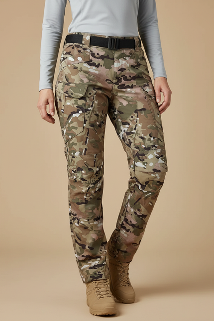 Pantalon Randonnée Camouflage Multipoches Robuste Femme - Multicolore Toile
