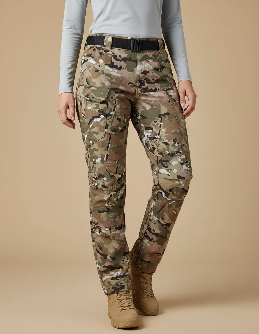 Pantalon Randonnée Camouflage Multipoches Robuste Femme - Multicolore Toile