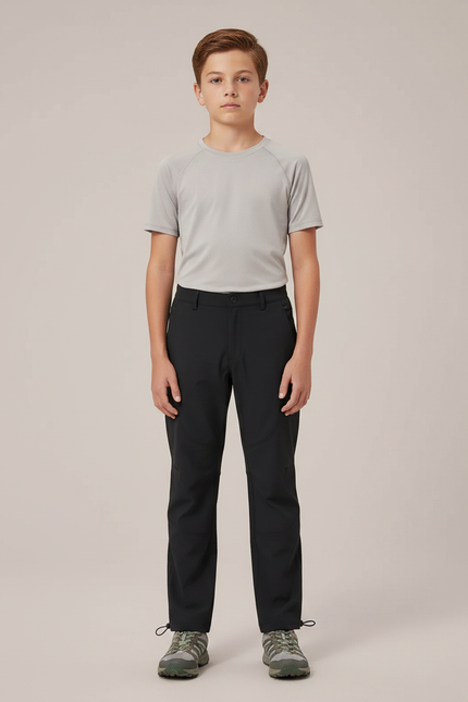 Pantalon Randonnée Noir Droit Cordon Enfant Sport - Polyester