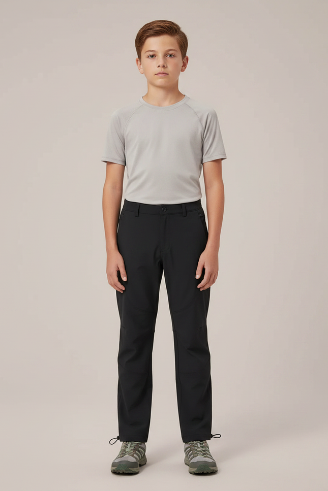 Pantalon Randonnée Noir Droit Cordon Enfant Sport - Polyester