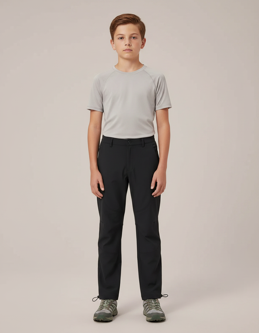 Pantalon Randonnée Noir Droit Cordon Enfant Sport - Polyester
