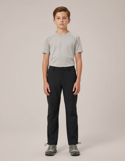 Pantalon Randonnée Noir Droit Cordon Enfant Sport - Polyester