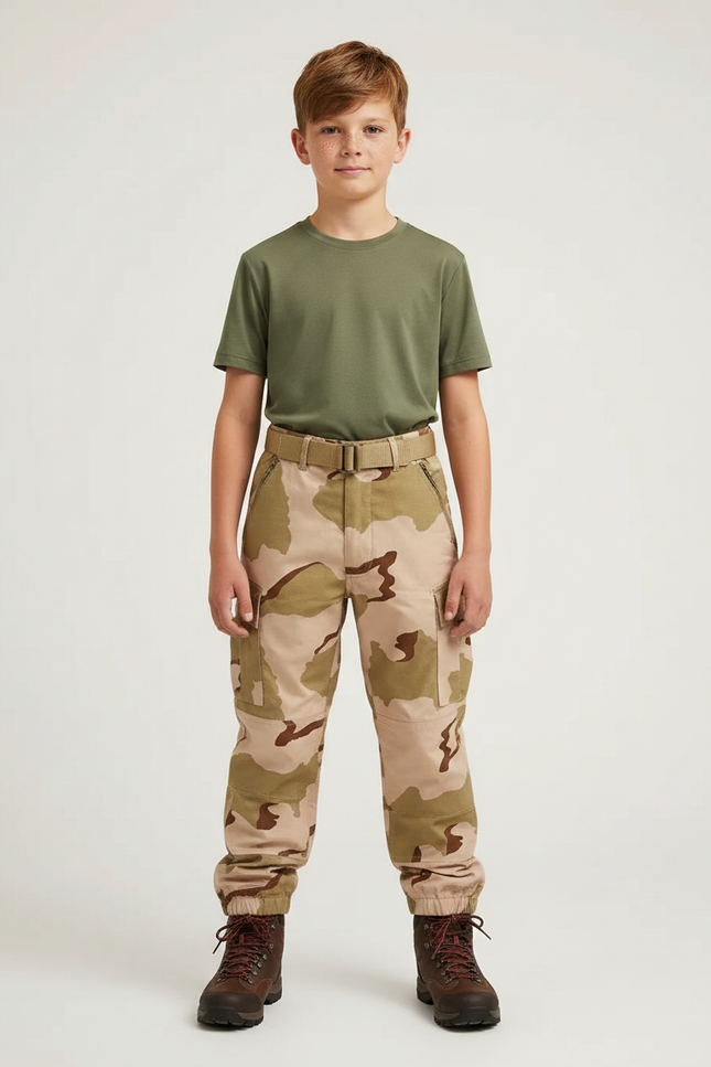 Pantalon Randonnée Camouflage Beige Poches Latérales Enfant - Toile