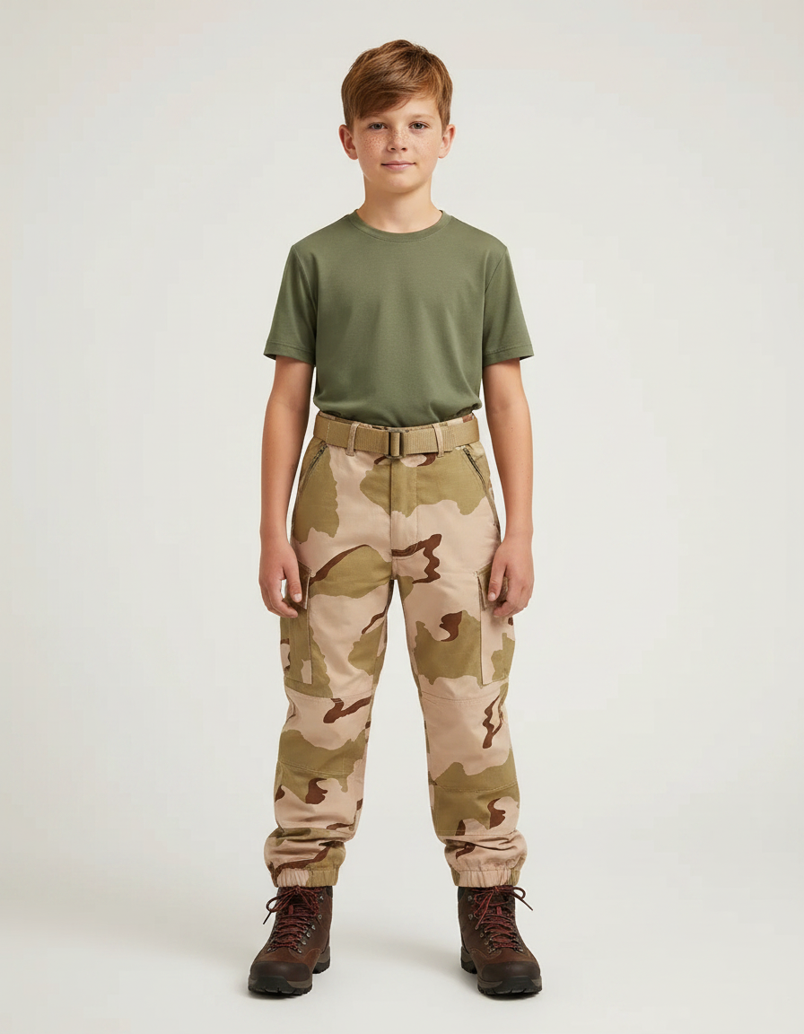 Pantalon Randonnée Camouflage Beige Poches Latérales Enfant - Toile