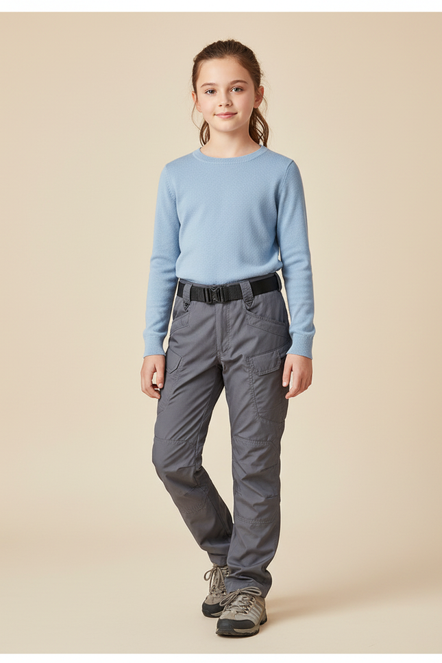 Pantalon Randonnée Gris Cargo Multipoches Enfant - Polyester